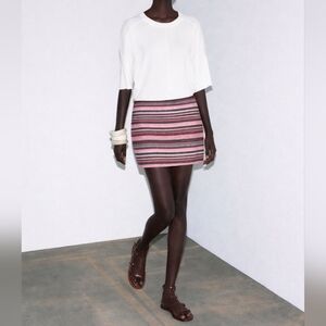 NEW Zara Size M Striped Pink and Black Women's Mini Woven Texture Skirt